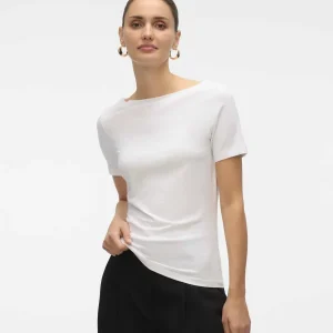 T-shirt Vero Moda VMPANDA unisex con scollo a barca bianca