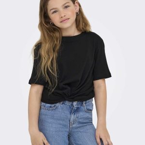T-shirt unisex adulto Only Jr con dettaglio twist frontale nera