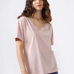 T-SHIRT COLLO A V CHAMPION DA DONNA ROSA