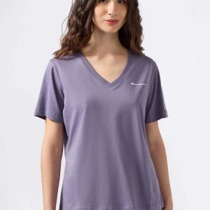 T-SHIRT COLLO A V CHAMPION DA DONNA LILLA
