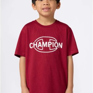 T-SHIRT GIROCOLLO CON LOGO CHAMPION DA BAMBINO BORDEAUX