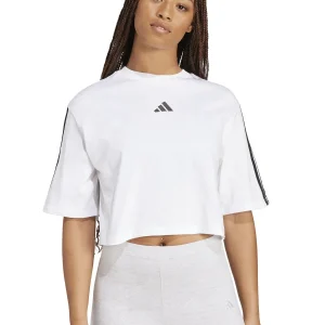 T-SHIRT BIANCA CROP ADIDAS ESSENTIALS 3STRIPES DA DONNA