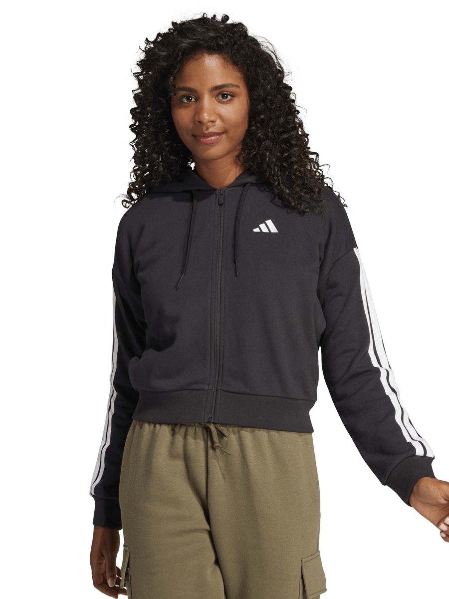 FELPA NERA ADIDAS ESSENTIALS 3STRIPS CON CAPPUCCIO DA DONNA - immagine 2