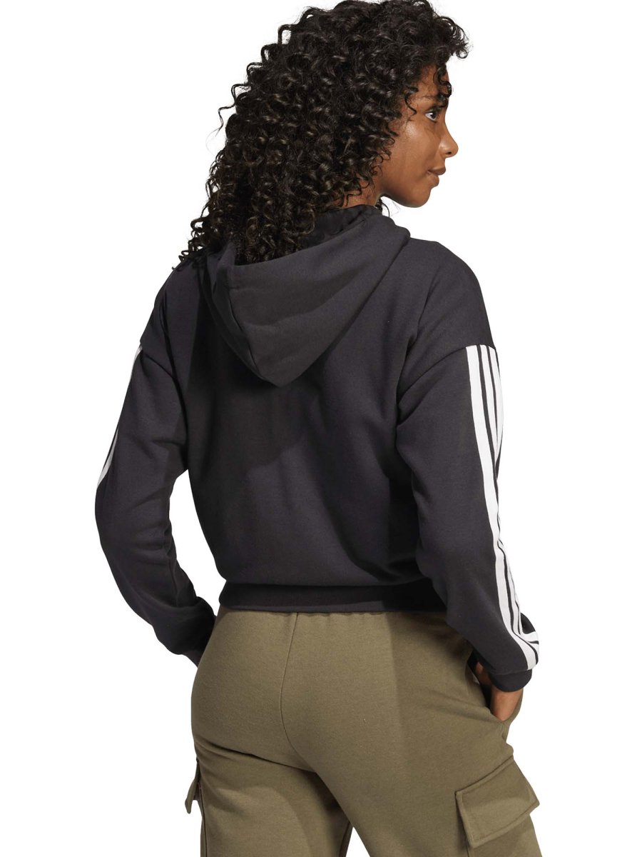FELPA NERA ADIDAS ESSENTIALS 3STRIPS CON CAPPUCCIO DA DONNA - immagine 4