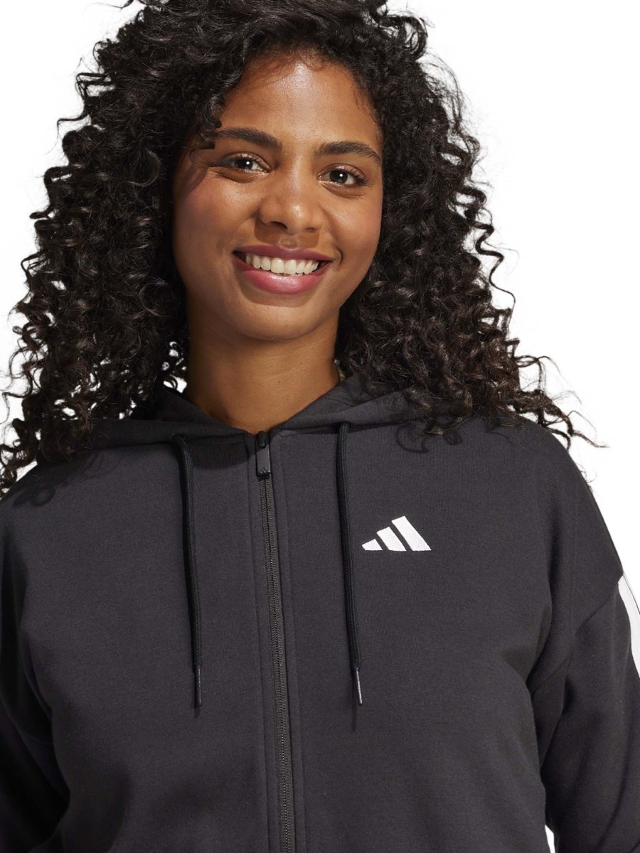 FELPA NERA ADIDAS ESSENTIALS 3STRIPS CON CAPPUCCIO DA DONNA - immagine 6