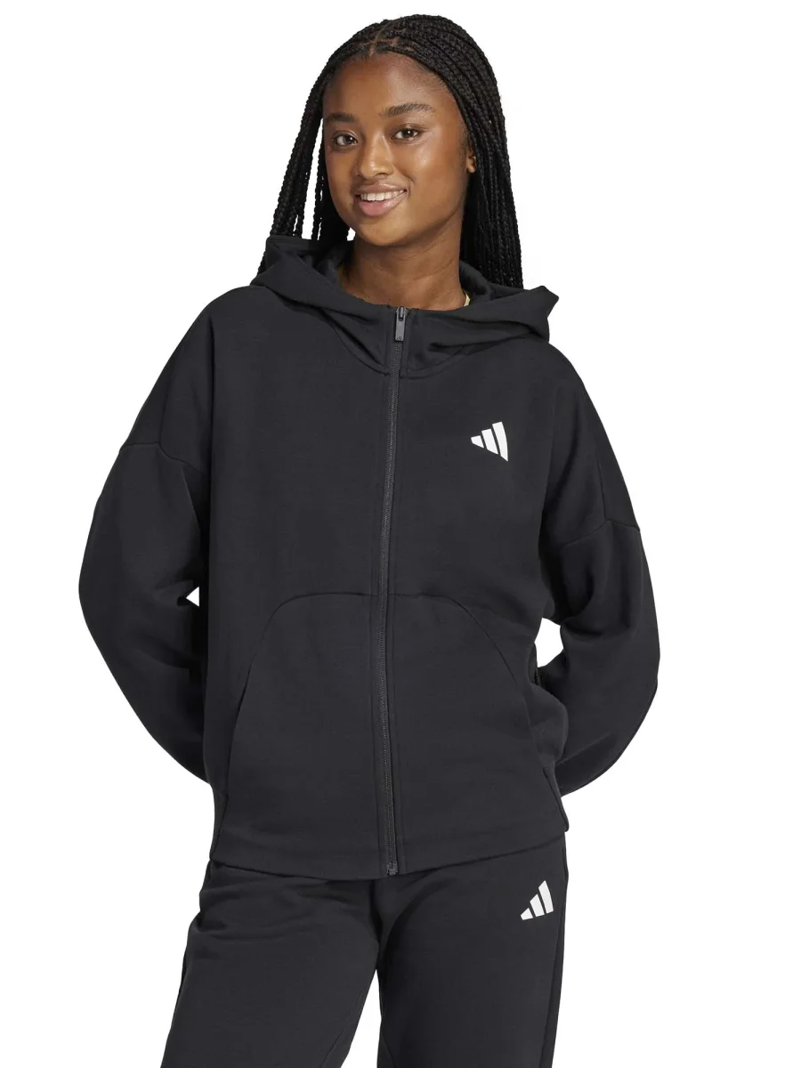 FELPA FULL ZIP ADIDAS DA RAGAZZA NERO
