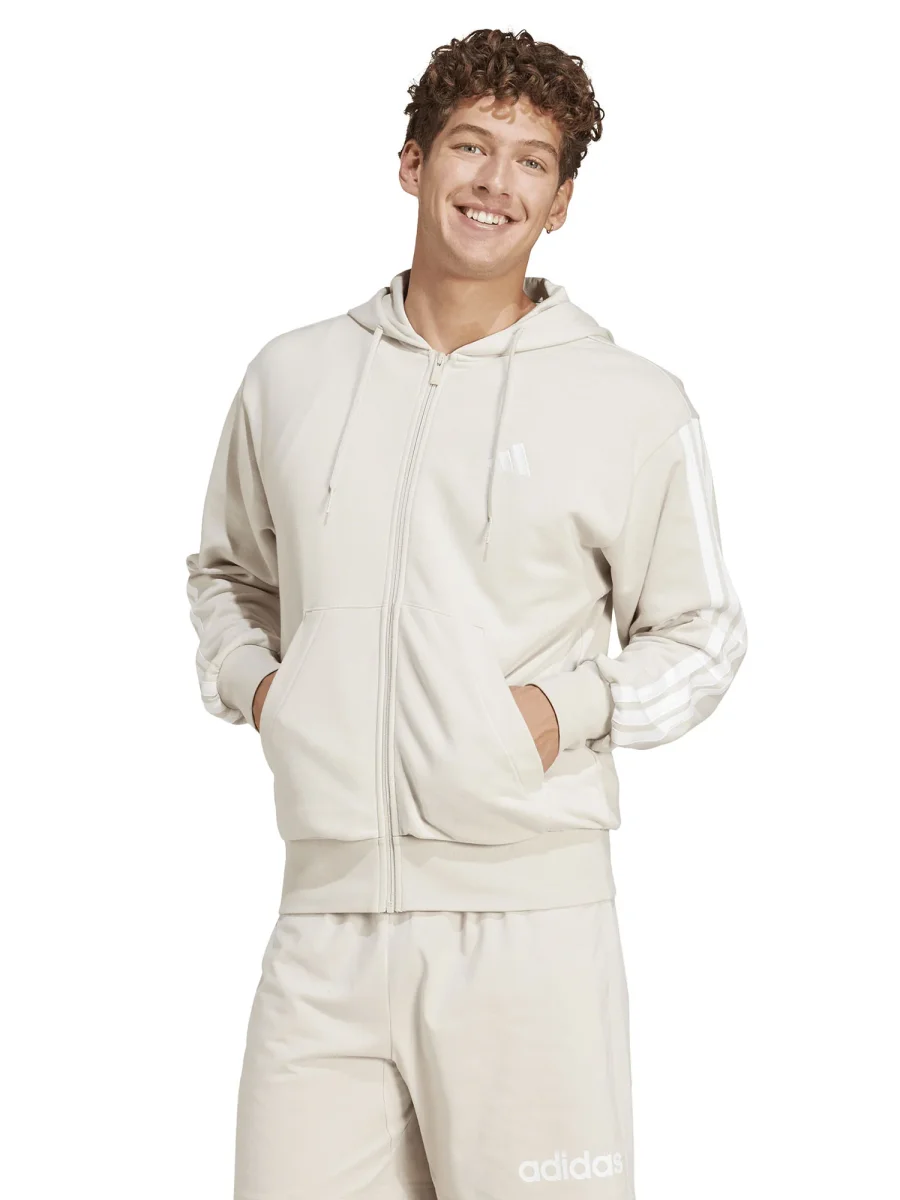 FELPA CON CAPPUCCIO FULL ZIP ESSENTIAL ADIDAS UOMO ALLUMINIO