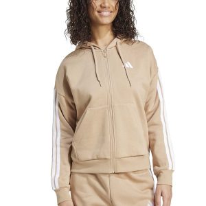 FELPA CON CAPPUCCIO ESSENTIALS 3 STRIPES ADIDAS DA DONNA NOCCIOLA