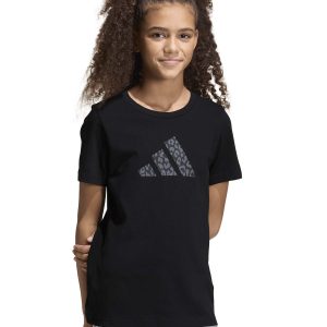 T-SHIRT NERA ADIDAS CON LOGO ANIMALIER DA BAMBINA