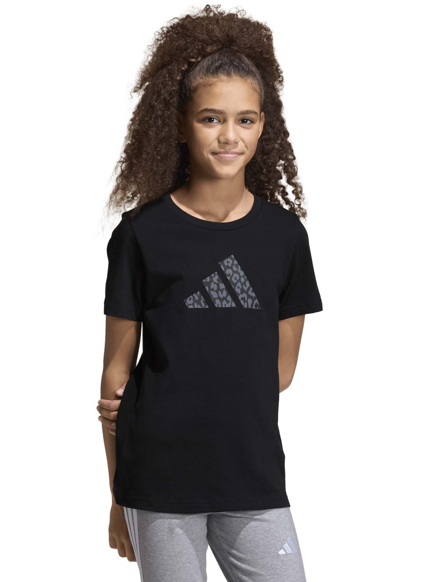 T-SHIRT NERA ADIDAS CON LOGO ANIMALIER DA BAMBINA