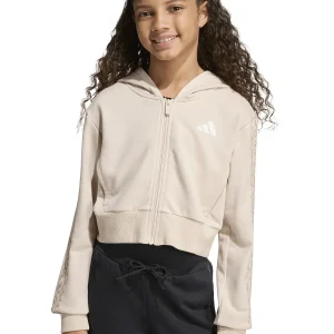 FELPA CROP CON CAPPUCCIO E INSERTI LEOPARDATI ADIDAS DA BAMBINA BEIGE