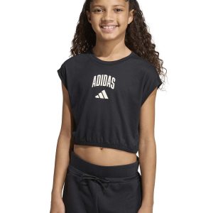 T-SHIRT CROP ADIDAS DA BAMBINA NERO