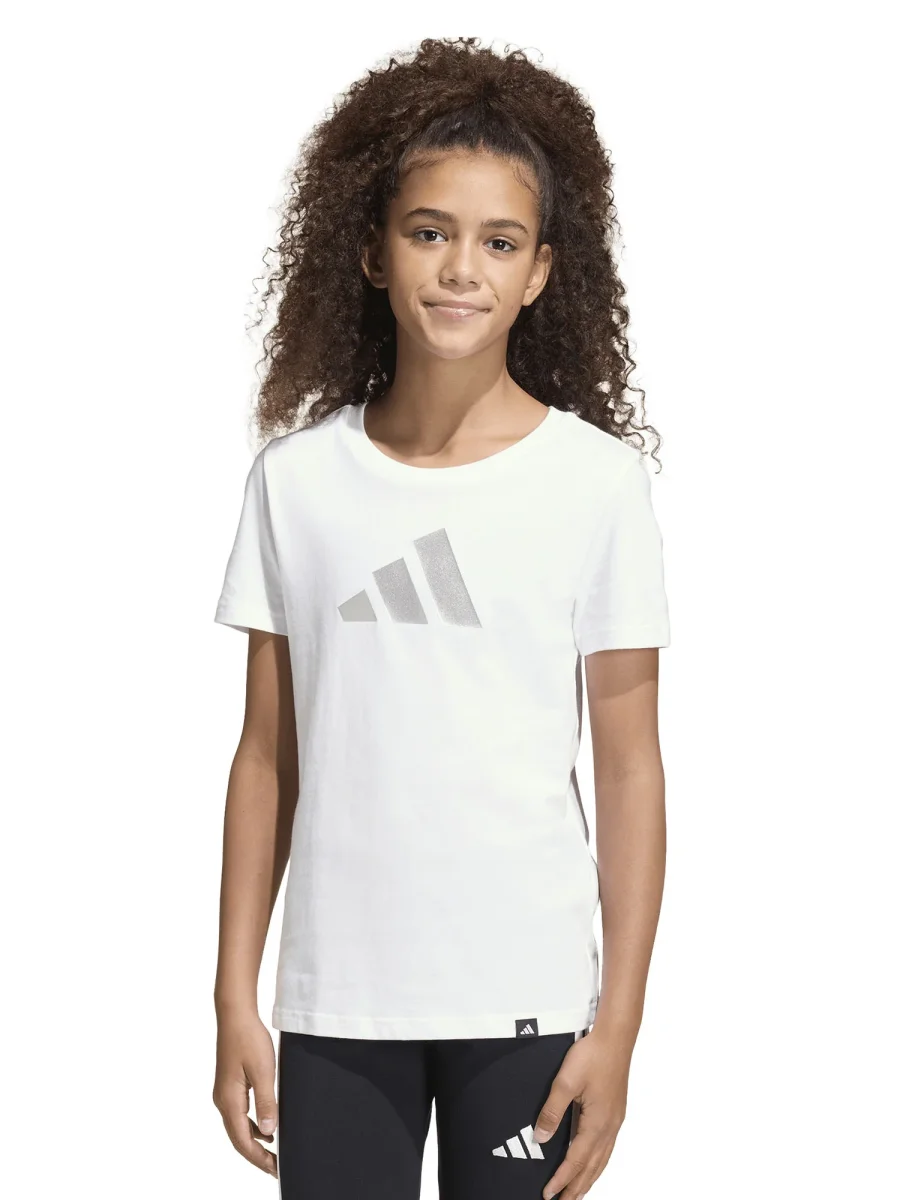 T-SHIRT BIANCA ADIDAS CON LOGO GLAMOUR DA BAMBINA - immagine 2