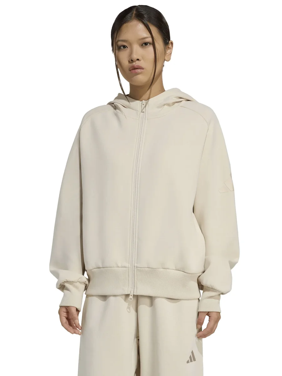 FELPA CON CAPPUCCIO E ZIP ADIDAS DA DONNA BEIGE - immagine 2