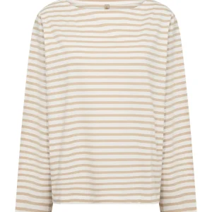 T-SHIRT A MANICHE LUNGHE BIANCO-BEIGE SOYA CONCEPT A RIGHE DA DONNA