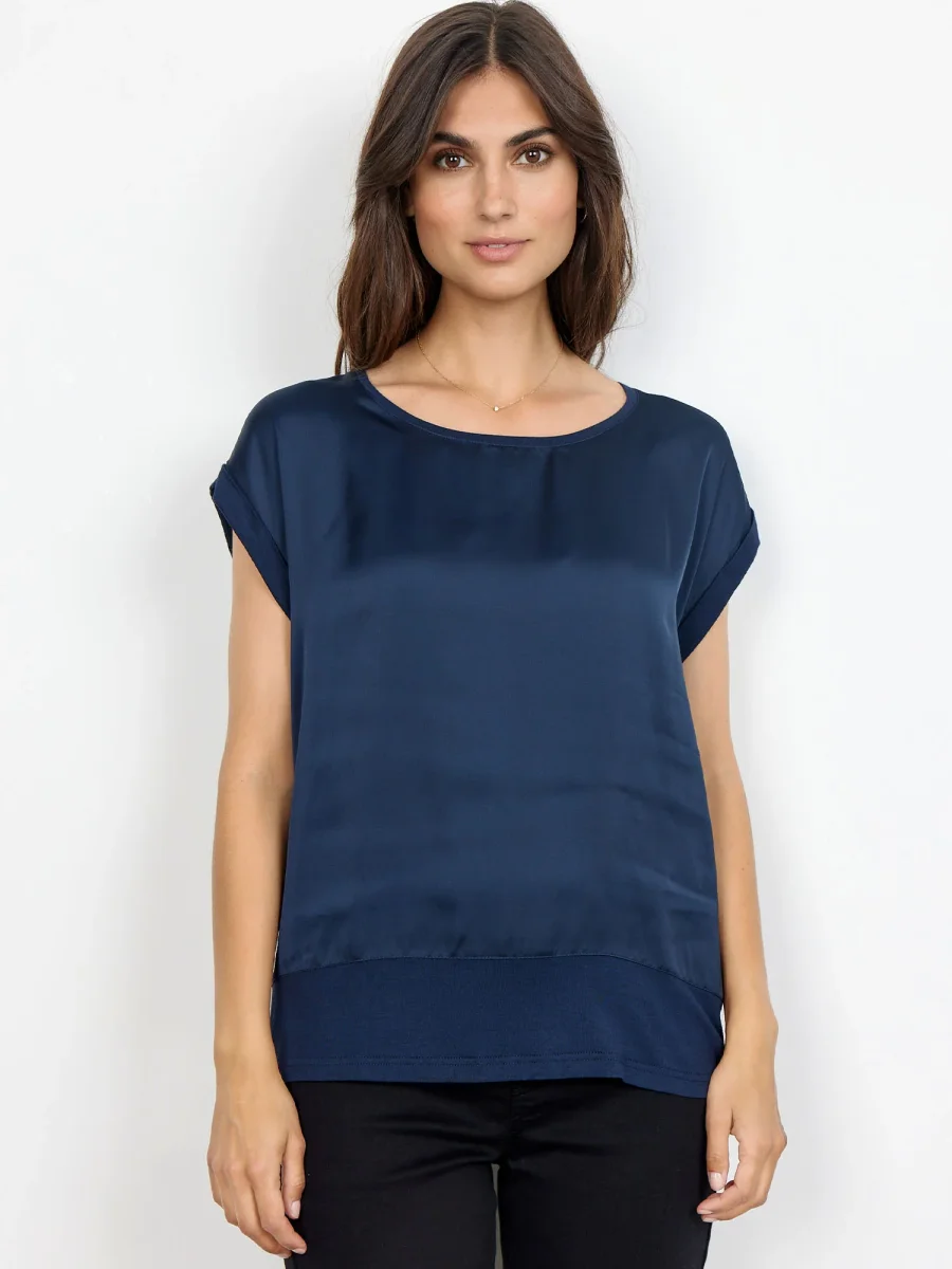 T-SHIRT BLU SOYA CONCEPT CON SCOLLO ROTONDO DA DONNA