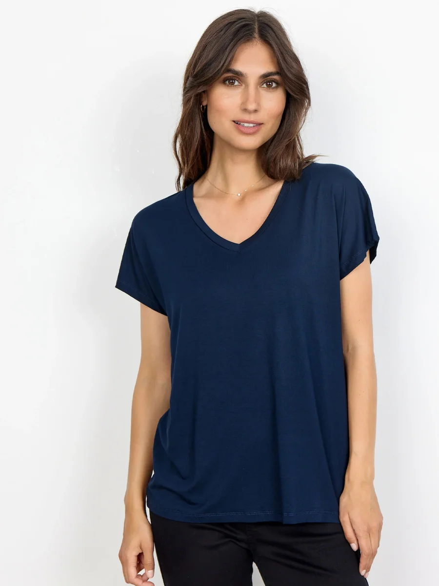T-SHIRT BLU SOYA CONCEPT CON COLLO A V DA DONNA