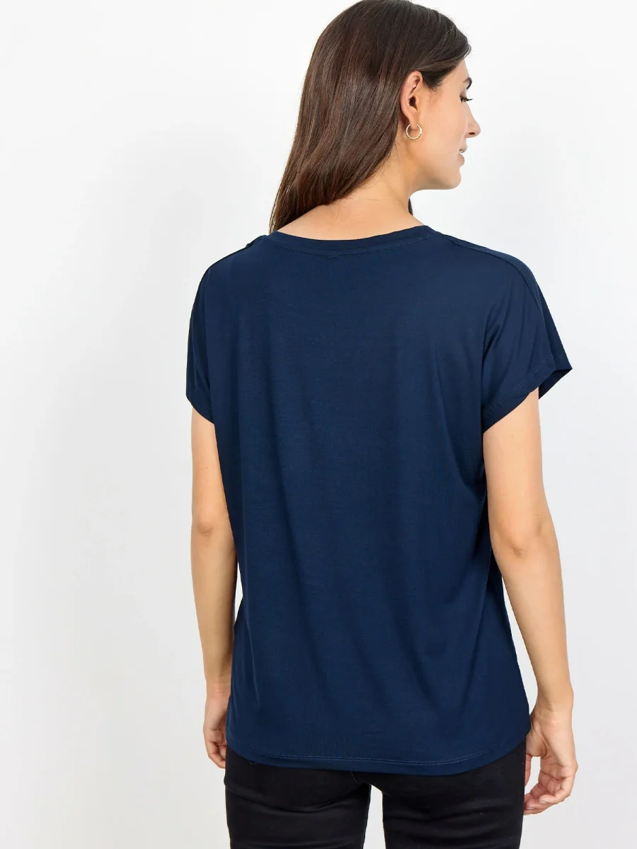 T-SHIRT BLU SOYA CONCEPT CON COLLO A V DA DONNA - immagine 4
