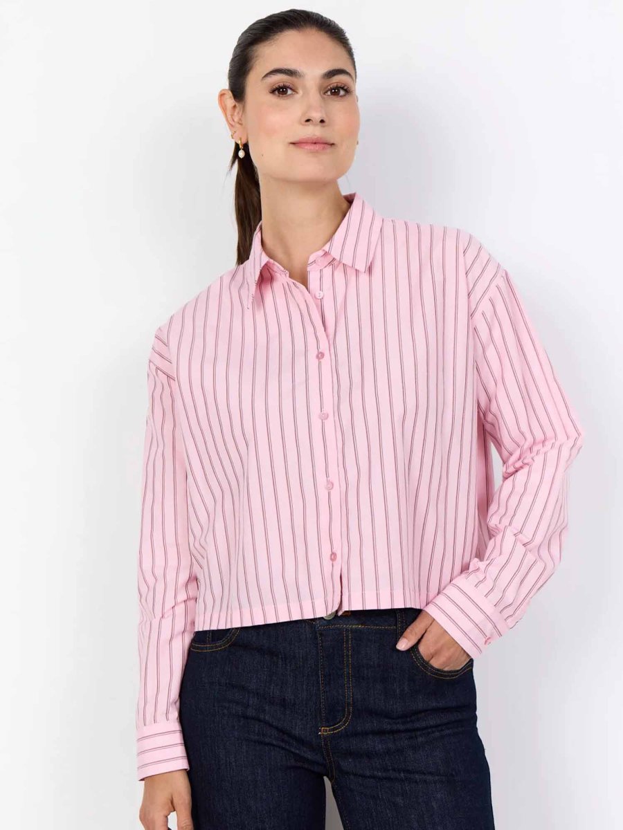 CAMICIA CROP ROSA SOYA CONCEPT A RIGHE DA DONNA - immagine 2