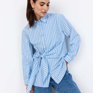 CAMICIA AZZURRA SOYA CONCEPT A RIGHE CON FIOCCO DA DONNA
