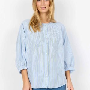 CAMICIA AZZURRA A RIGHE SOYA CONCEPT CON MANICHE A 3/4 DA DONNA
