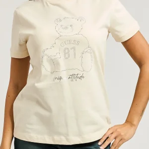 T-SHIRT CON STRASS GUESS DA DONNA BEIGE