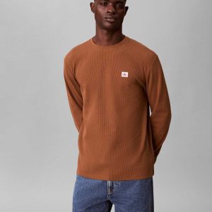 MAGLIA MARRONE CALVIN KLEIN JEANS WAFFLE BADGE DA UOMO