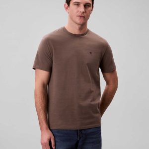 T-SHIRT CON LOGO RICAMATO CALVIN KLEIN JEANS UOMO BEIGE