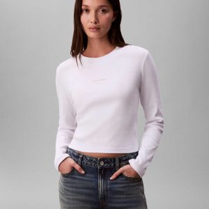 T-SHIRT BIANCA CALVIN KLEIN JEANS MANICHE LUNGHE SLIM FIT DA DONNA