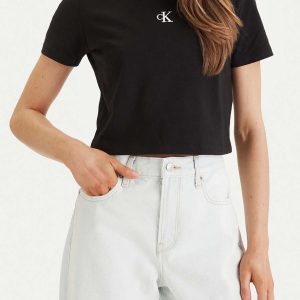 T-SHIRT NERA CALVIN KLEIN JEANS CROPPED CON LOGO DA DONNA