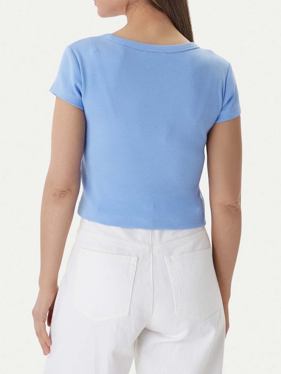 T-SHIRT AZZURRO CALVIN KLEIN JEANS CROP A COSTINE DONNA - immagine 4