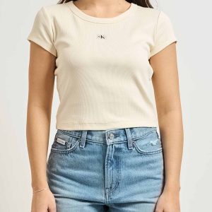 T-SHIRT BEIGE CALVIN KLEIN JEANS CROP A COSTINE DONNA