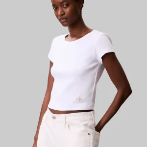 T-SHIRT A COSTINE ELASTICIZZATA CALVIN KLEIN JEANS DONNA BIANCO