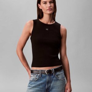 CANOTTA NERA CALVIN KLEIN JEANS CON ETICHETTA IN TESSUTO DA DONNA