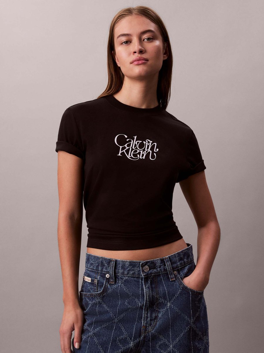 T-SHIRT CROP FITTED SCRIPT CALVIN KLEIN JEANS DA DONNA NERO - immagine 2