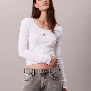 MAGLIA A MANICA LUNGA WOVEN CALVIN KLEIN JEANS DA DONNA BIANCO