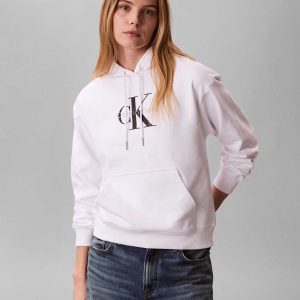 FELPA BIANCA CALVIN KLEIN CON CAPUCCIO MONOLOGO DA DONNA