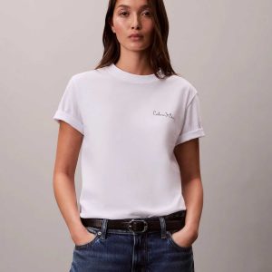 T-SHIRT BIANCA CALVIN KLEIN JEANS CLASSICA DA DONNA