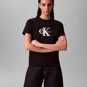 T-SHIRT NERA CALVIN KLEIN JEANS CON GRAFICA METALLICA DA DONNA