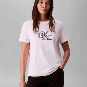 T-SHIRT BIANCA CALVIN KLEIN JEANS CON GRAFICA METALLICA DA DONNA
