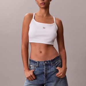 TOP CROP BIANCO CALVIN KLEIN A COSTINE DA DONNA