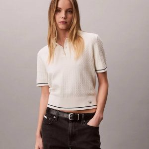 POLO PANNA CALVIN KLEIN JEANS IN MAGLIA INTRECCIATA DA DONNA