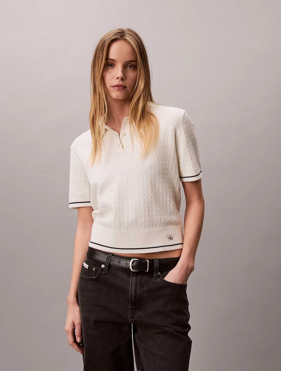 POLO PANNA CALVIN KLEIN JEANS IN MAGLIA INTRECCIATA DA DONNA - immagine 2