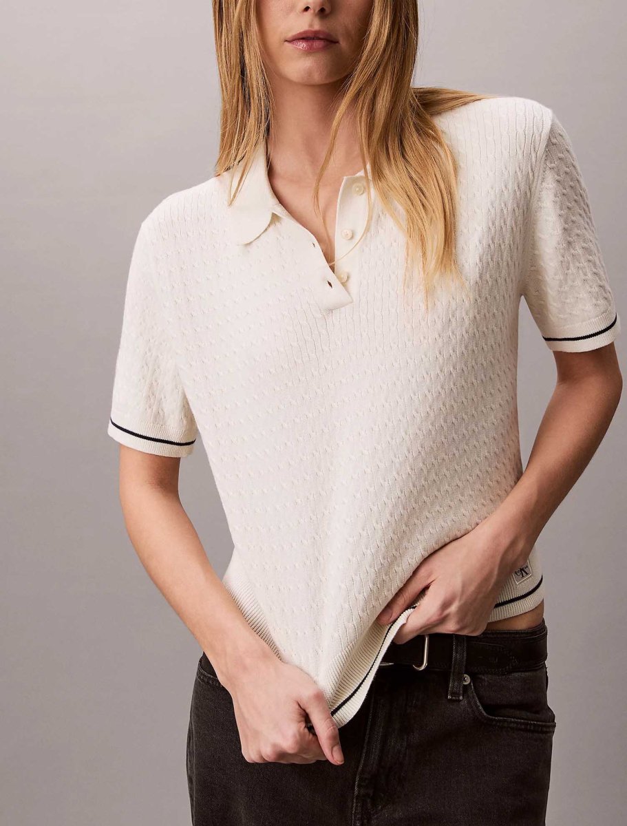 POLO PANNA CALVIN KLEIN JEANS IN MAGLIA INTRECCIATA DA DONNA - immagine 3