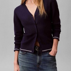 CARDIGAN BLU CALVIN KLEIN JEANS IN MAGLIA A TRECCE DA DONNA