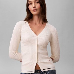 CARDIGAN BIANCO CALVIN KLEIN JEANS IN MAGLIA A TRECCE DA DONNA