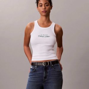 CANOTTA BIANCA CALVIN KLEIN JEANS A COSTINE SLIM FIT DA DONNA