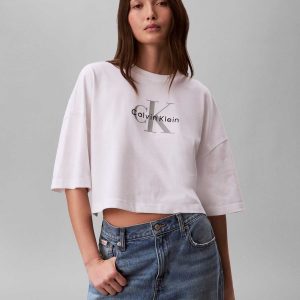 T-SHIRT BIANCA CALVIN KLEIN JEANS BOXY FIT DA DONNA