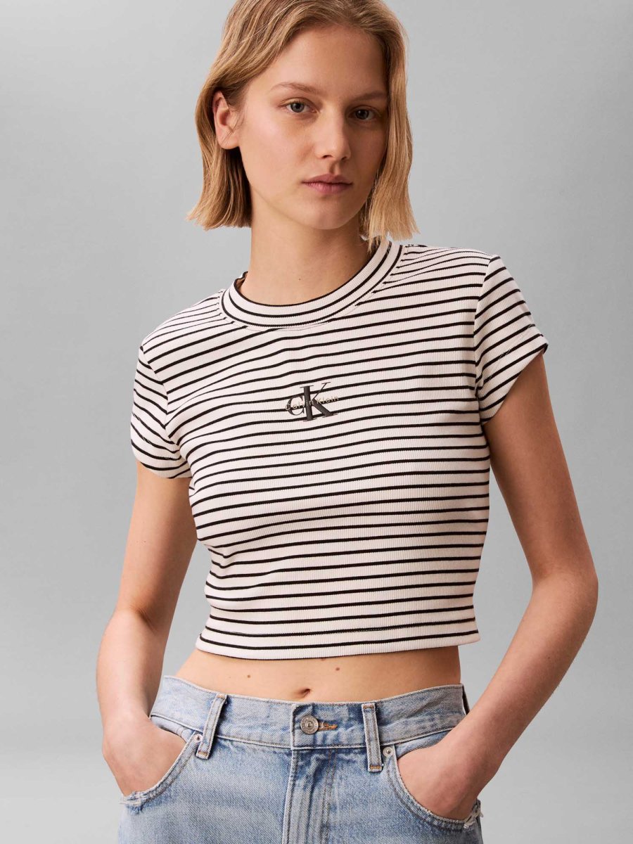 T-SHIRT BIANCA-NERA CALVIN KLEIN A COSTINE SOTTILI DA DONNA