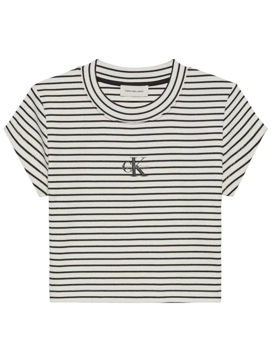 T-SHIRT BIANCA-NERA CALVIN KLEIN A COSTINE SOTTILI DA DONNA - immagine 3